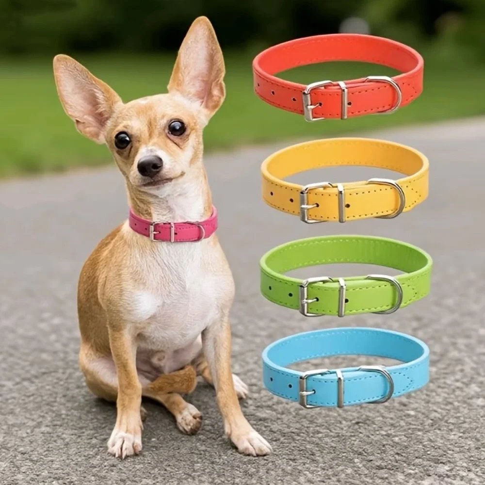 Soft Leather Pet Collar Plain Assorted 🌈 OS fits SM-LG Adjustable
